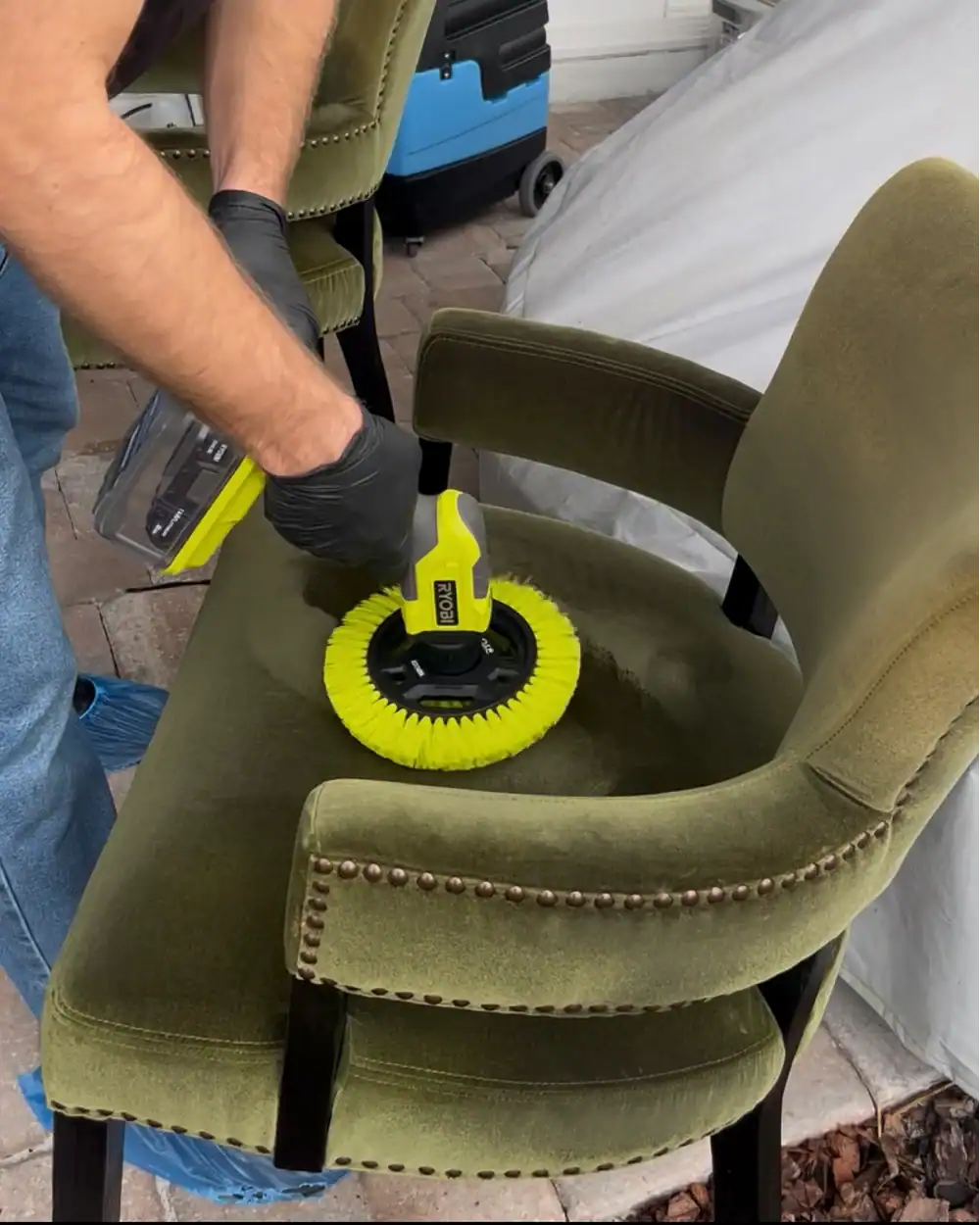 Brush agitation step for upholstery cleaning to lift embedded dirt in Jacksonville, FL